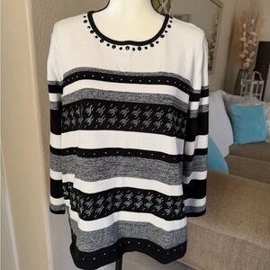 Alfred Dunner Striped Black and White Sweater